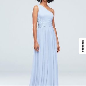 David's bridal one shoulder ice blue bridemaid dress